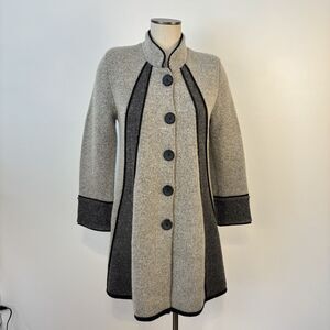 Gray Womens Sweater Long Coat Cardigan Toro SZ Medium Made in Poland Minimalist